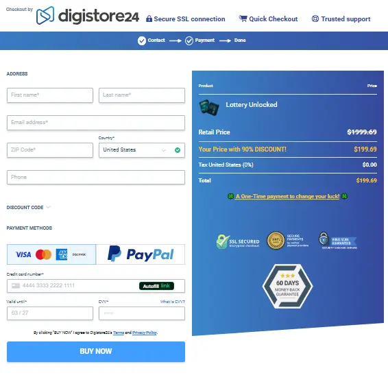 Lottery Unlocked - Secure Checkout Page